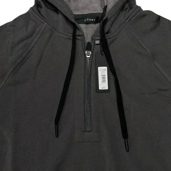 Natori Sathya Volcanic Ash Grey Relaxed Fit 1/4 Zip Hooded Mens Sweatshirt - Picture 5 of 11